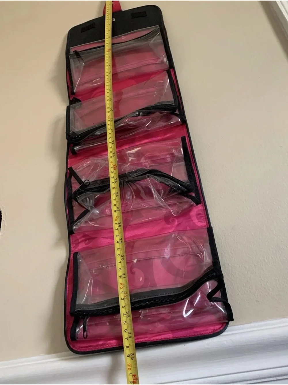 Vintage Mary Kay Hanging Makeup Travel Case Black Vinyl 4 Zip Pouches 30” x 9”